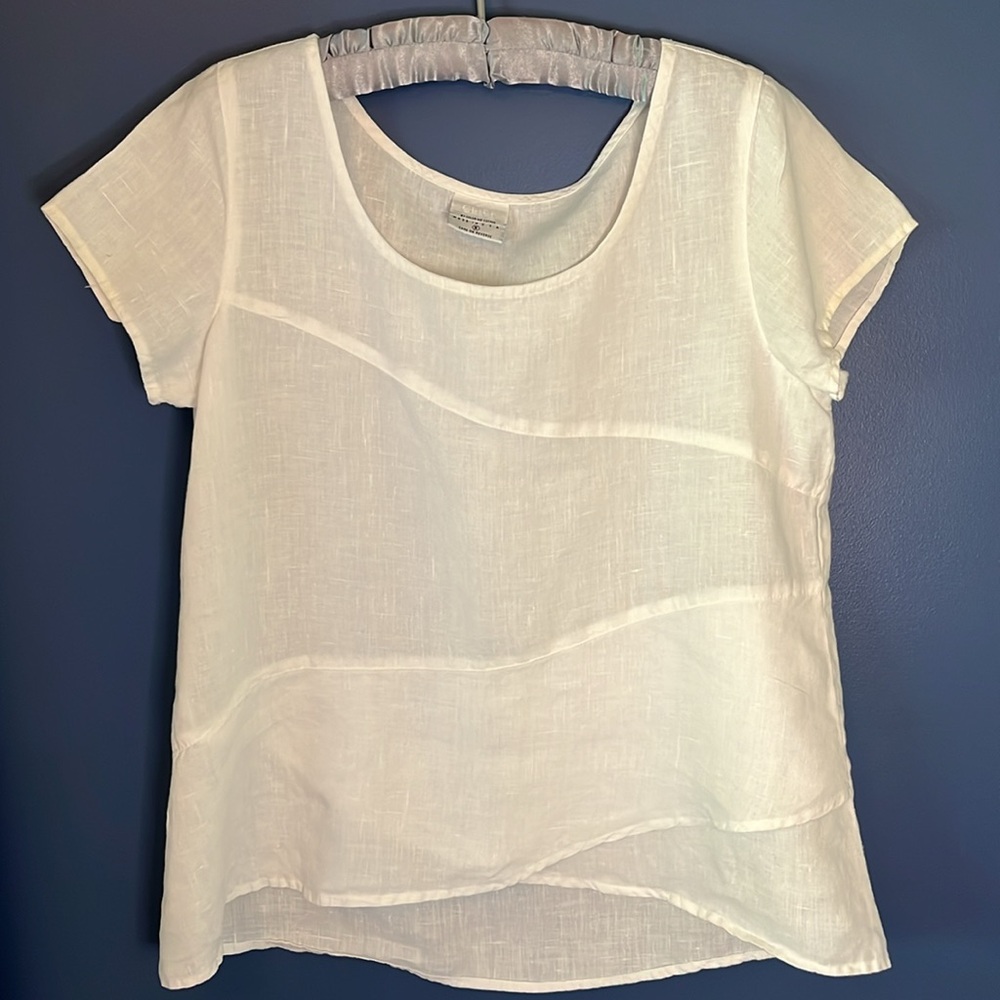 LINEN Click by Color Me Cotton- crisp white short sleeve women's small boxy top